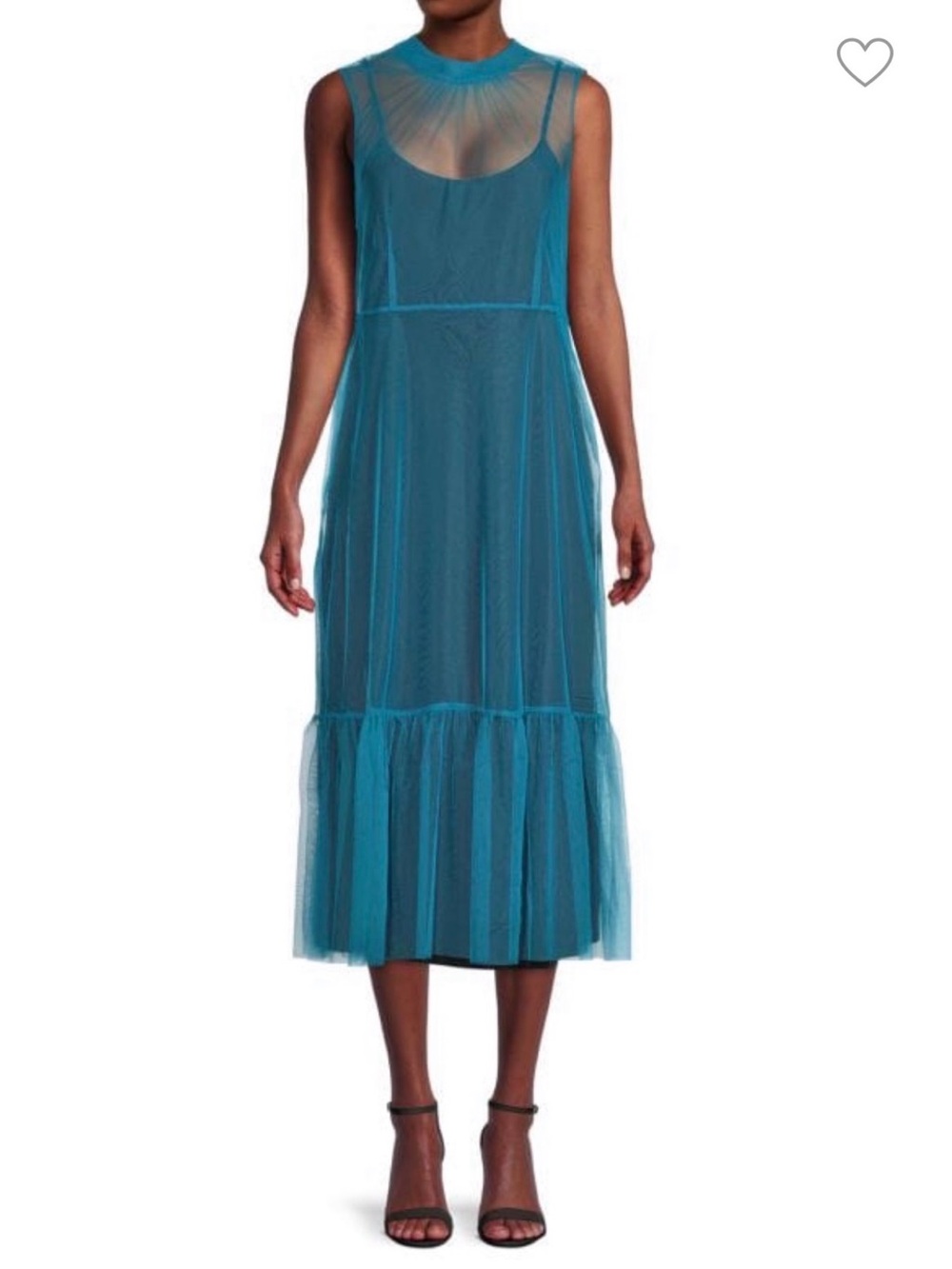 DKNY Teal Sheer Tiered Midi Dress
